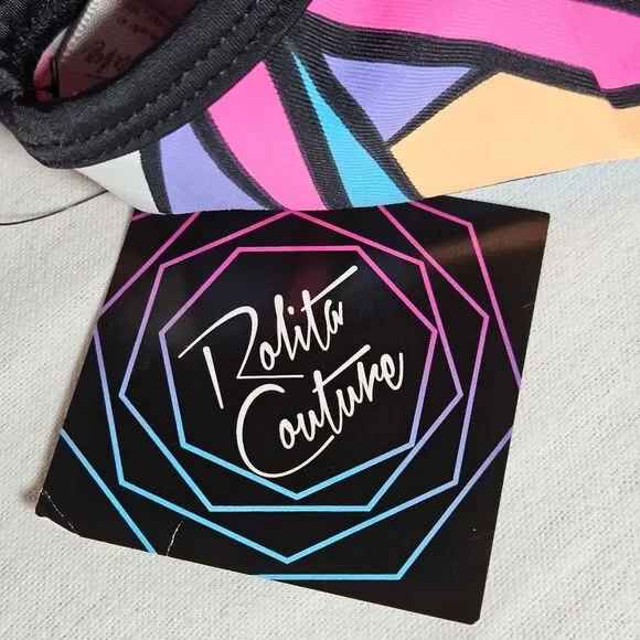 Rolita Couture Bold Colorful Neon Stained Glass Print Festival Buckle Crop Top - Picture 13 of 14